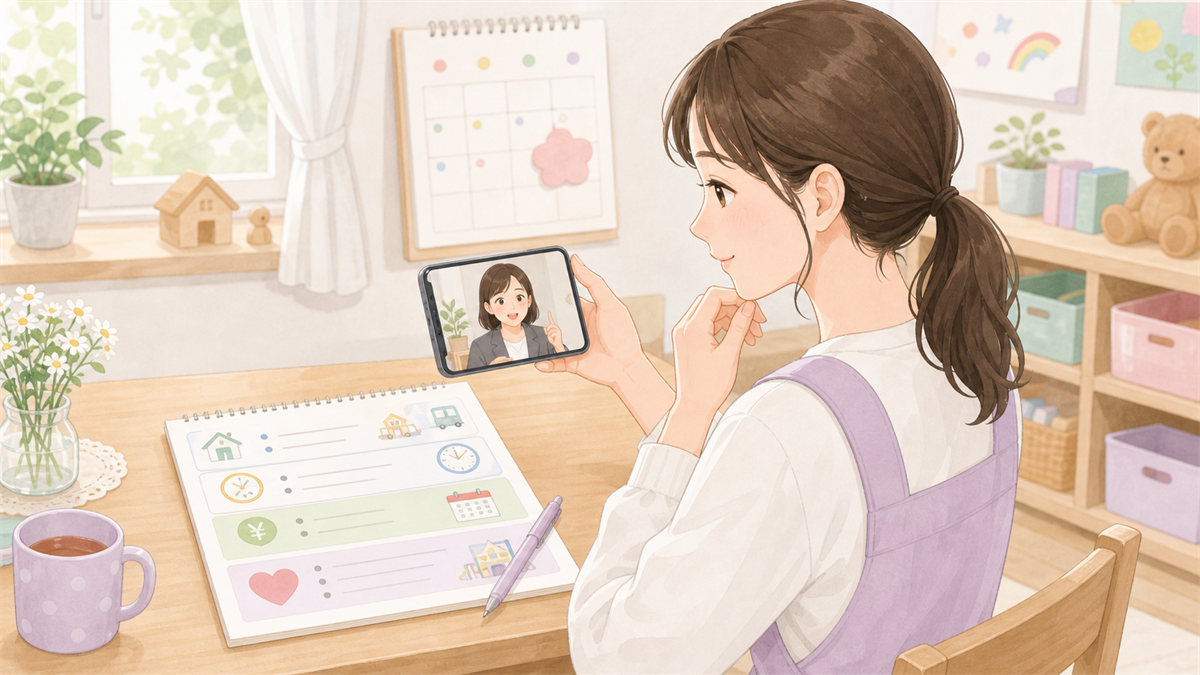 保育士転職サイトの初回相談で伝えること。希望条件の整理方法の内容を整理した保育士向けイラスト