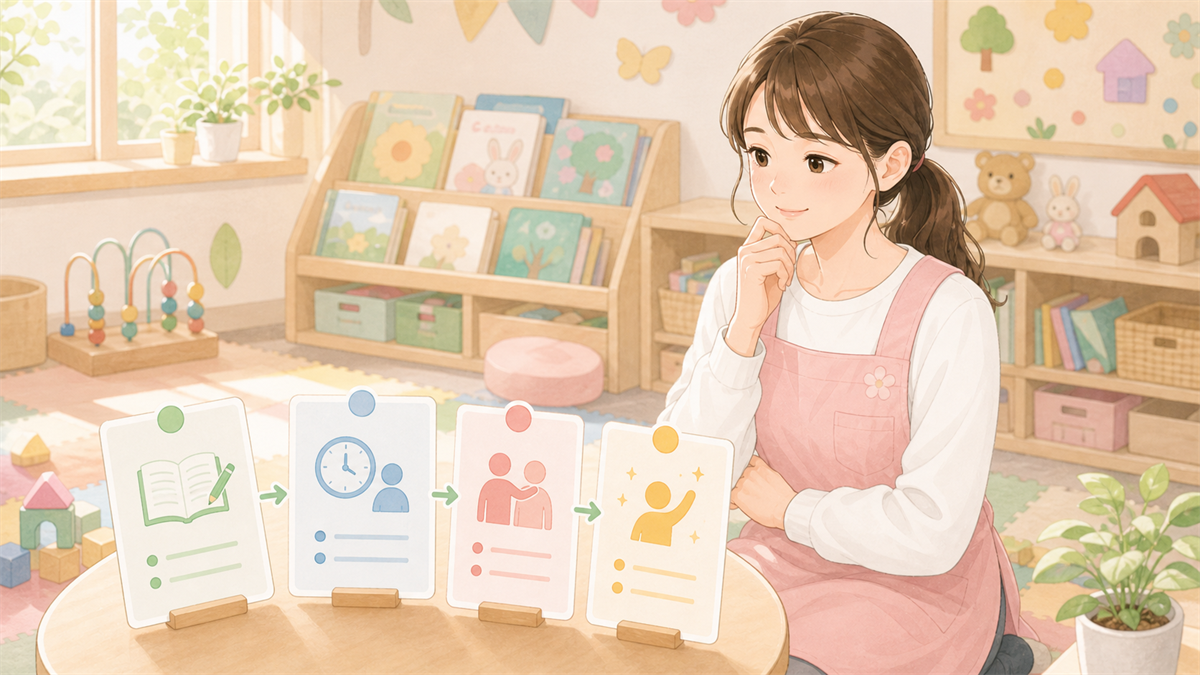 ブランクから復職する保育士が条件を整理しているイラスト